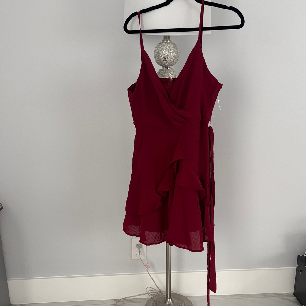 Trixxi Burgundy Ruffle Mini Dress